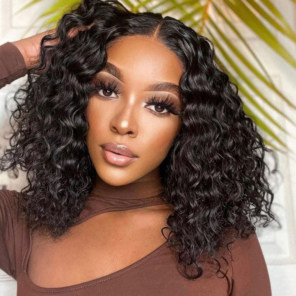 13x4 Deep Wave HD Lace Front Wigs Human Hair 180% Density Glueless Bob Wigs Human Hair Pre Plucked Short Bob Wigs for Bl