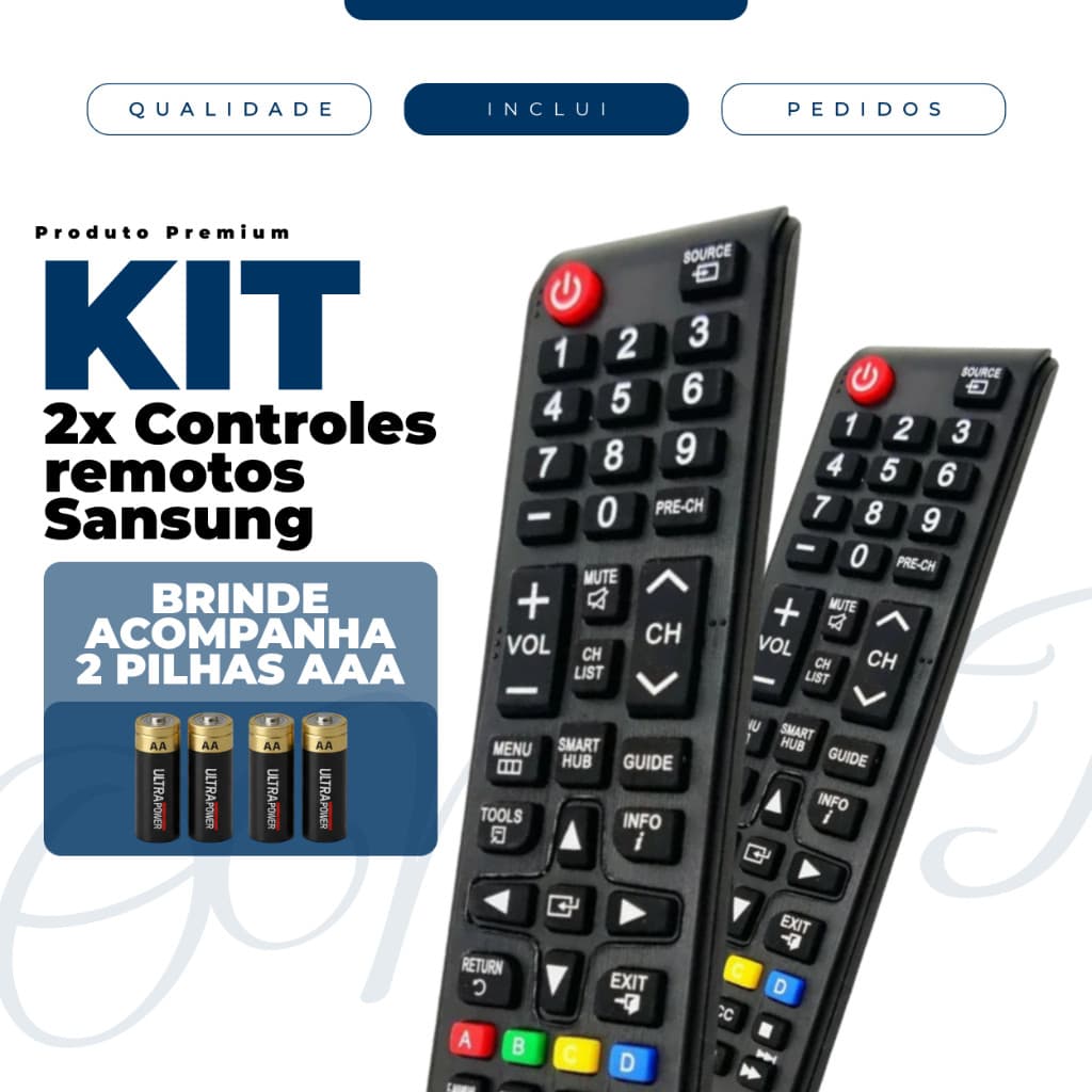 Kit Controle Remoto Compatível Samsung Smart TV C/ Pilhas AAA Inclusas Pronto para o Uso
