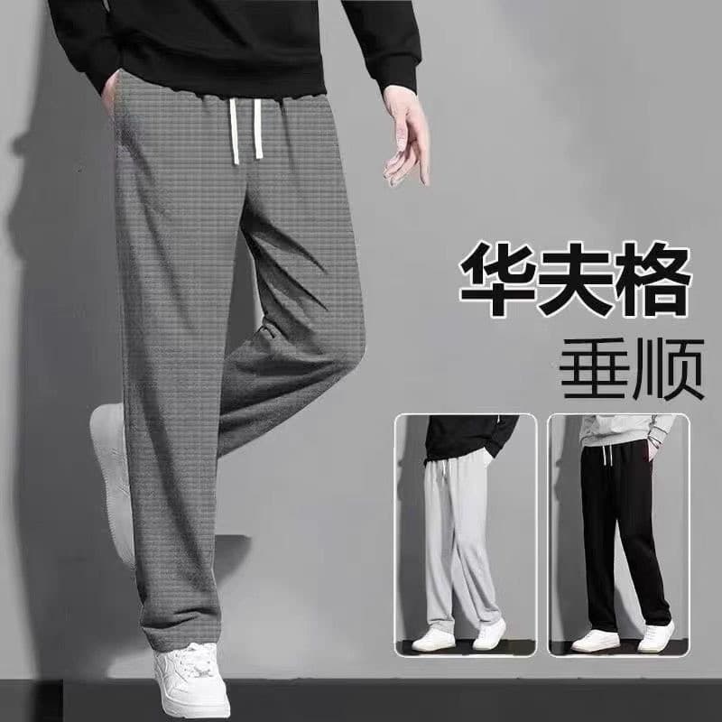 Waffle esportes Sweatpants homens verão primavera outono solto tamanho grande em linha reta calças planas respirável per