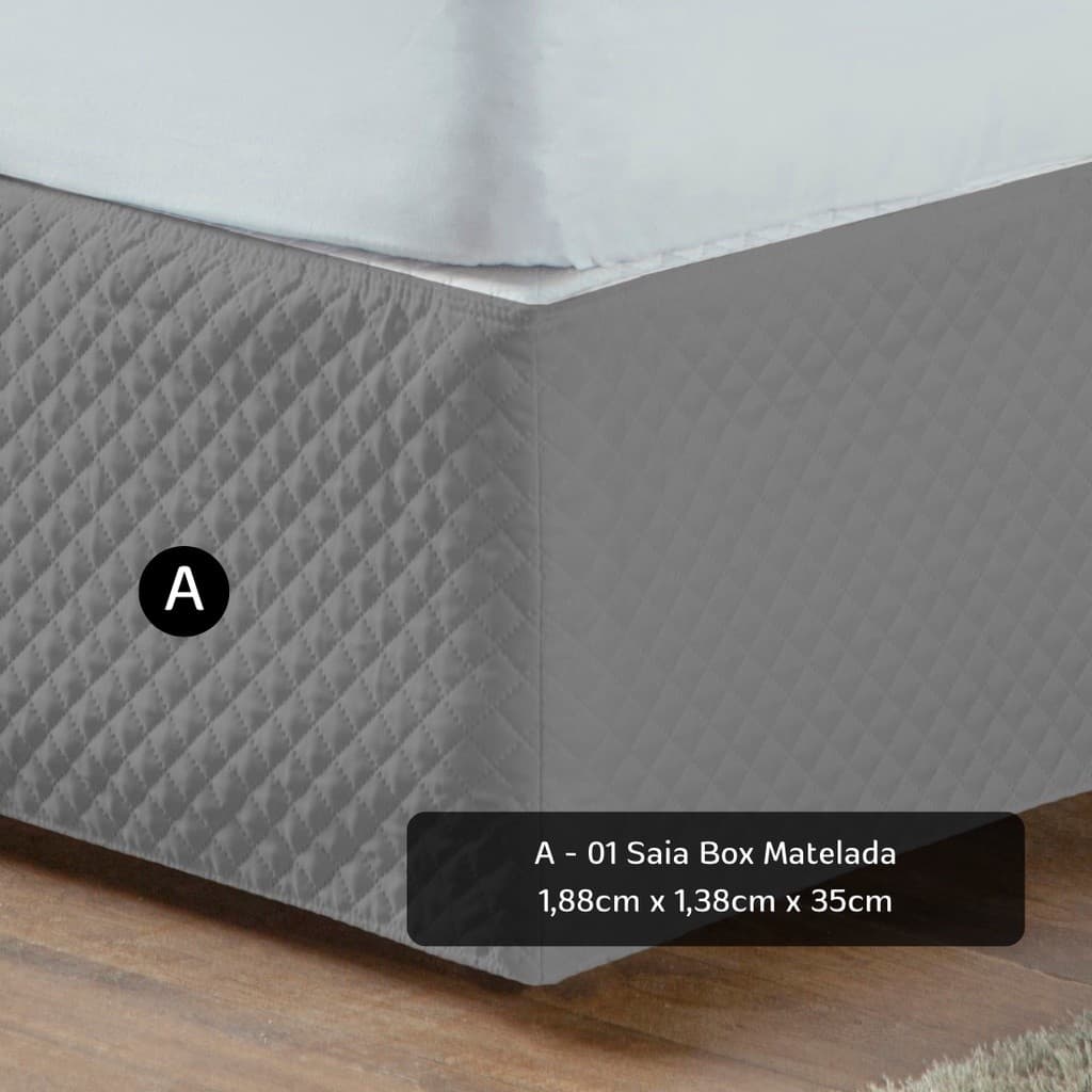 Saia Box Matelada Casal Padrão 188cm x 138cm Cor Cinza Tamanho Ideal Base de Cama Proteção