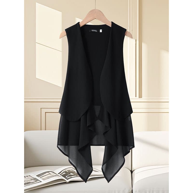 Primavera verão Irregular Chiffon colete feminino de comprimento médio estilo fino versão coreana sem mangas colete exte