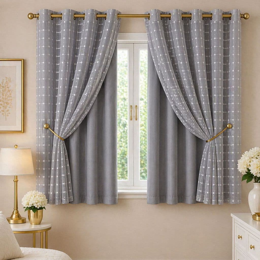 Cortina Janela Blackout 100% com Voil XADREZ - Partes Separadas (1.40m X 1.80m) Blecaute