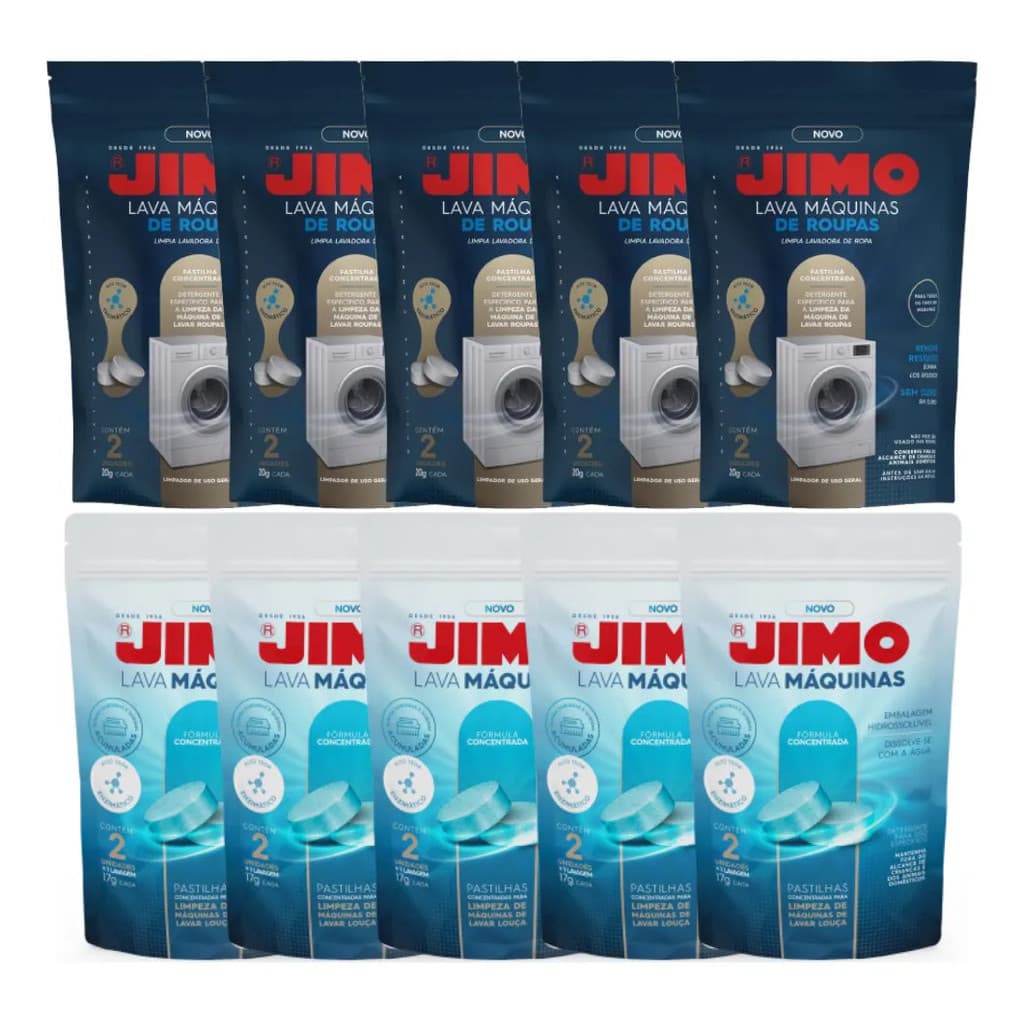 Kit Pastilhas Jimo 5 Lava Máquinas + 5 Lava Máquina De Roupa