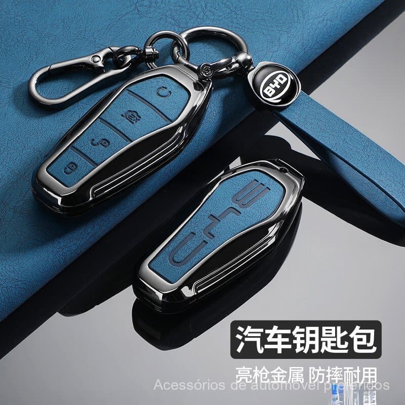 Capa de Chave de Carro em Couro e Liga Metálica de Novo Estilo para BYD Song Plus Atto 3 Han EV Tang DM Qin Selo Dolphin