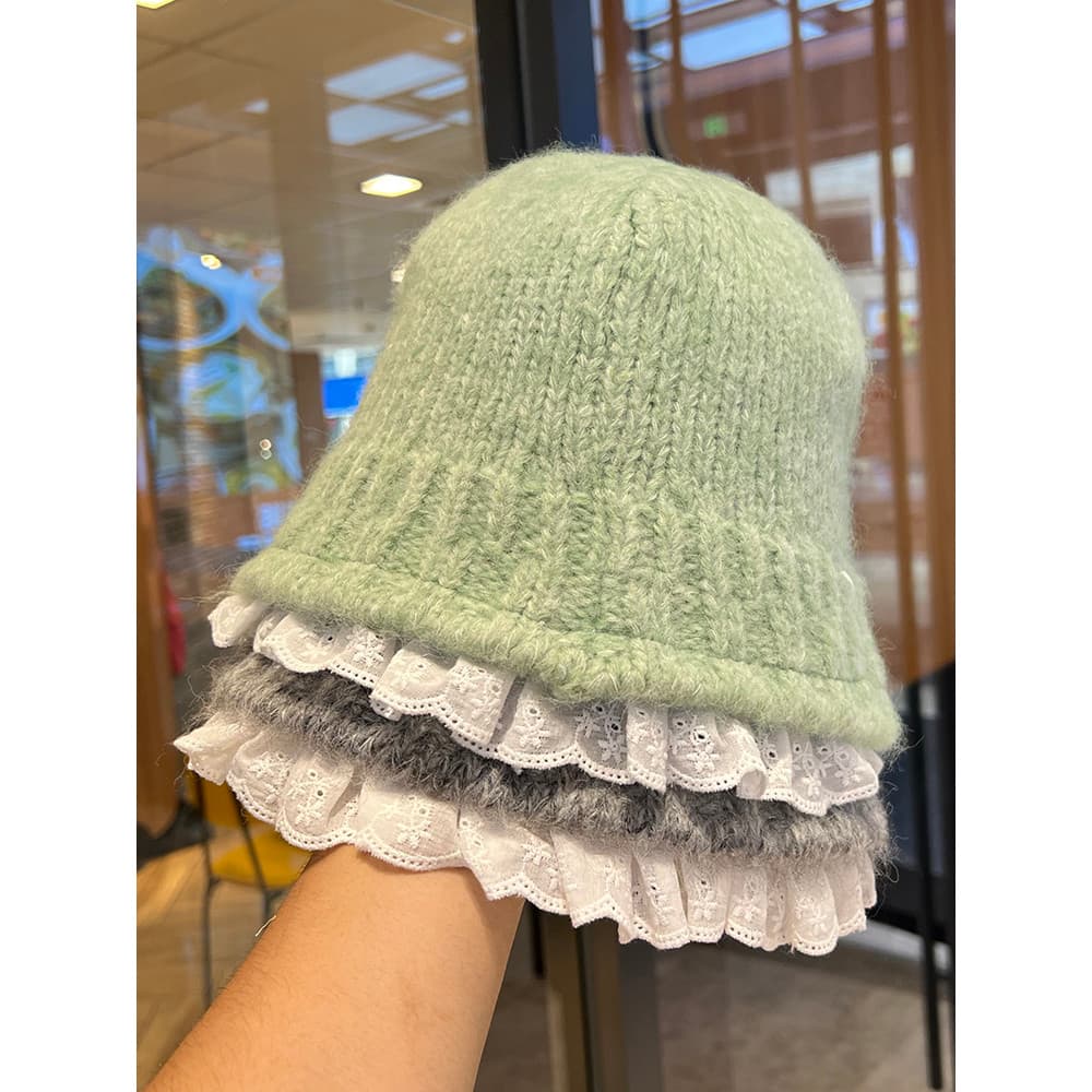 Estilo coreano estilo preguiçoso renda malha balde chapéu feminino outono inverno quente Casual All-Match bonito olhar p