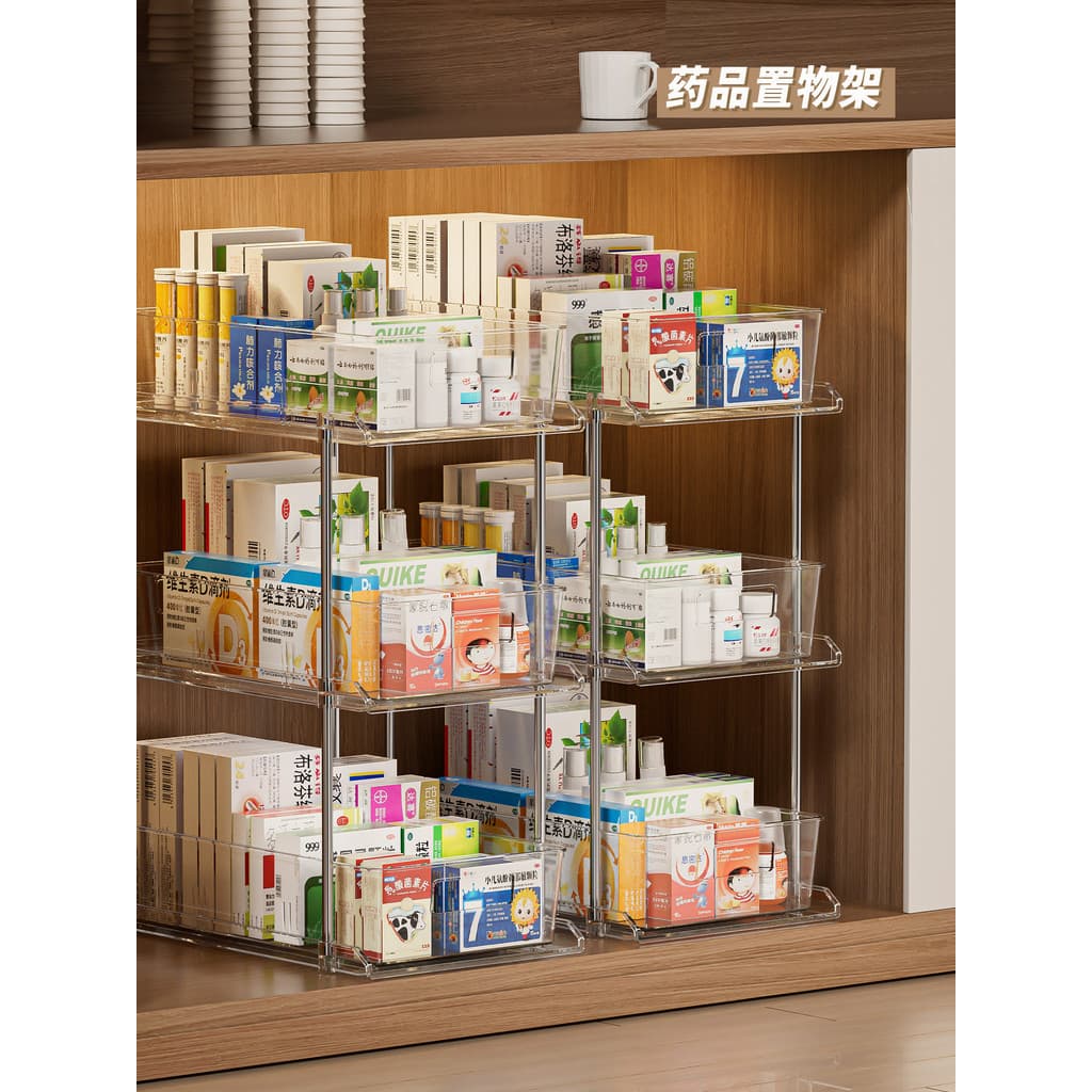 Caixa de armazenamento de medicamentos tipo gaveta, caixa de remédios transparente doméstica, armário de medicamentos de