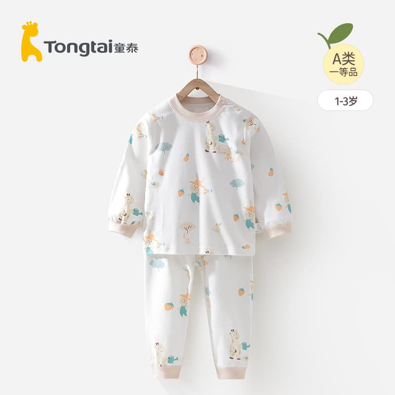Tongtai conjunto de roupa interior do bebê algodão puro pijamas das crianças do bebê Homewear meninos j ombro aberto out