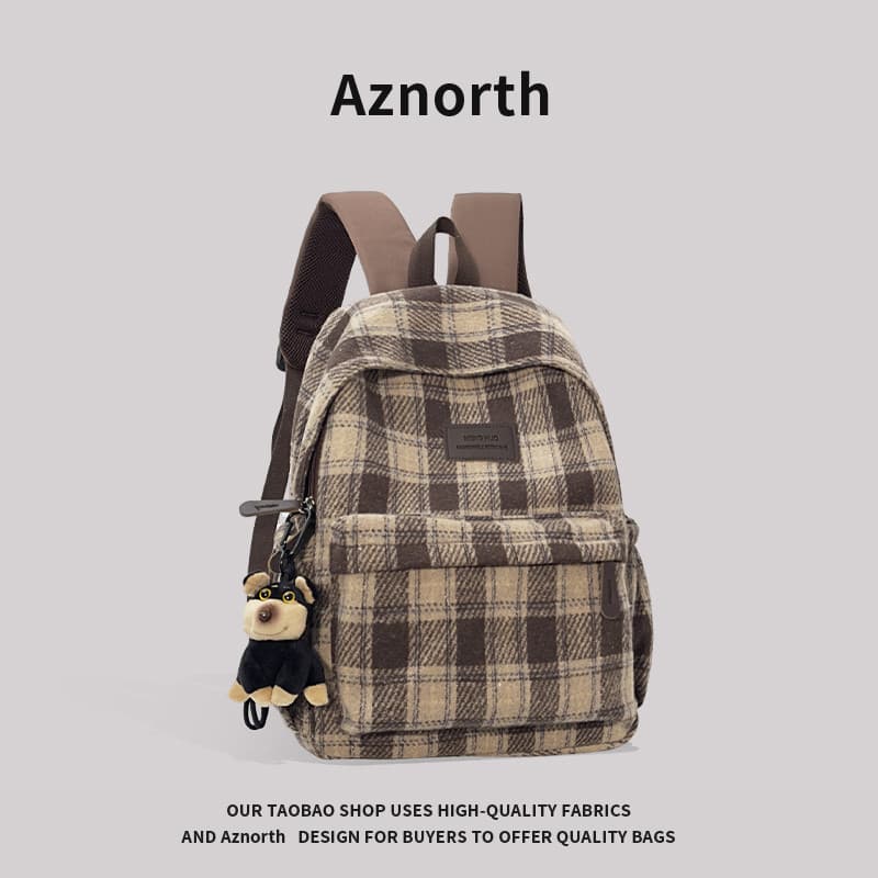 AZN 2025 inverno novo estilo mochila feminina All-Match mochila Commuter estudante leve xadrez Casual saco de escola