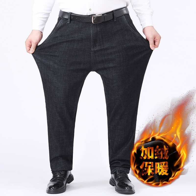 Inverno gordo Extra grande mais veludo engrossado Jeans masculino mais gordura plus Size cintura alta elástica em linha