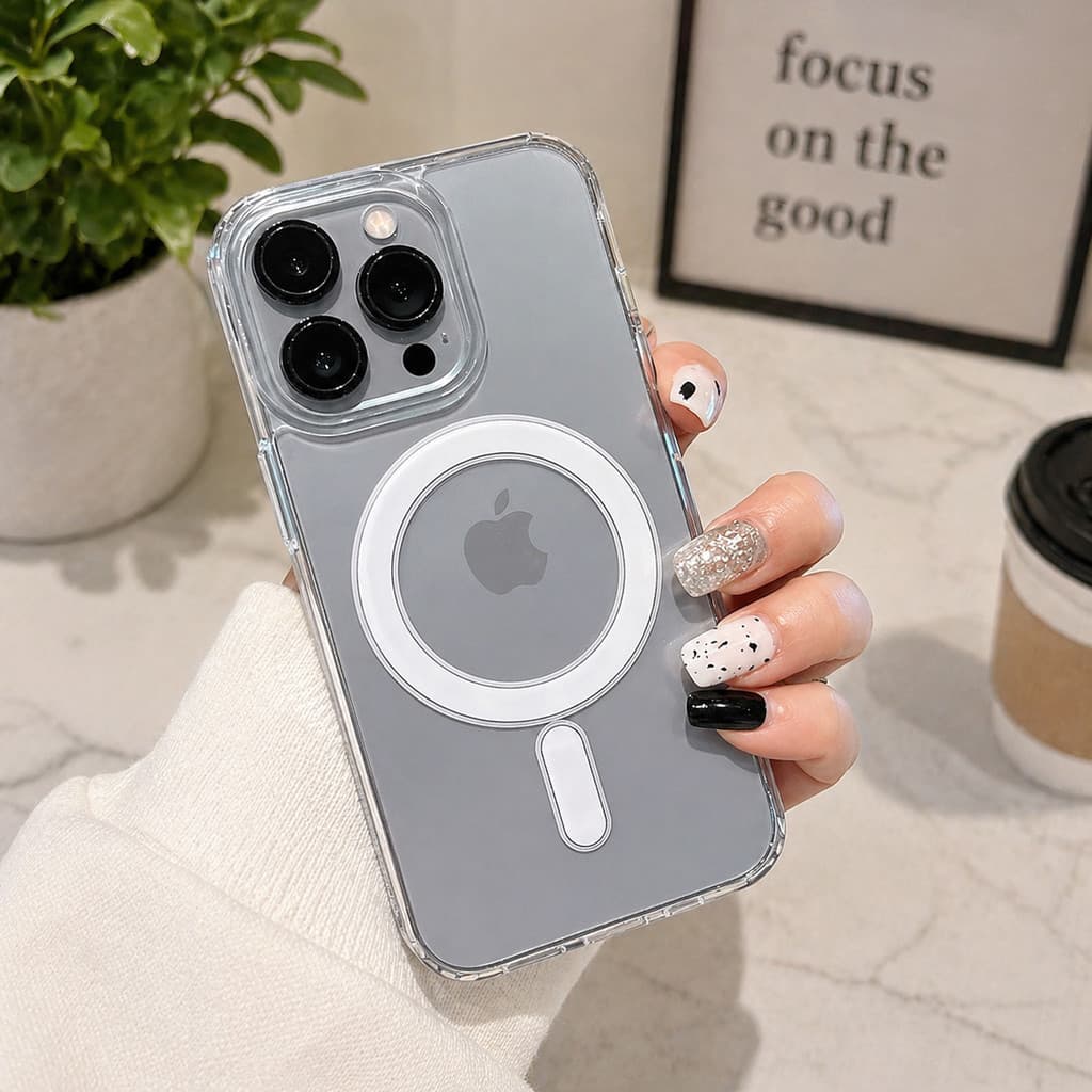 Capa Premium Transparente Magnética para iPhone 11–17 Pro Max | Proteção Forte + Design Slim