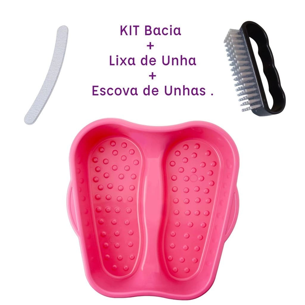 Kit Manicure Pedicure Bacia Anatômica + Escova de Unhas + Lixa Banana Ytrend Cor:Rosa