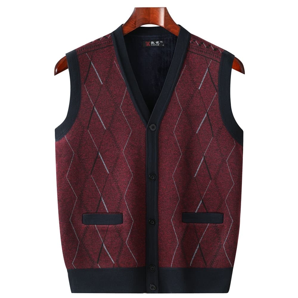 Outono inverno pai usar colete Cardigan mais veludo engrossado meia-idade idosos colete masculino de malha suor
