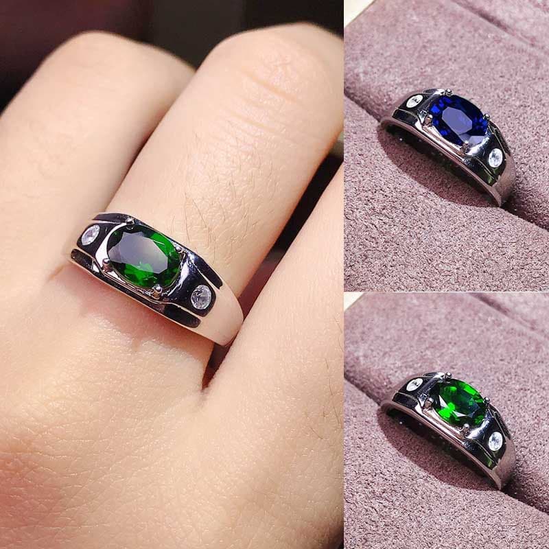Elegante Casual Safira Prata Esmeralda Titânio Aço Homens Moda Jóias Acessórios Diamante Anéis De Noivado Casamento