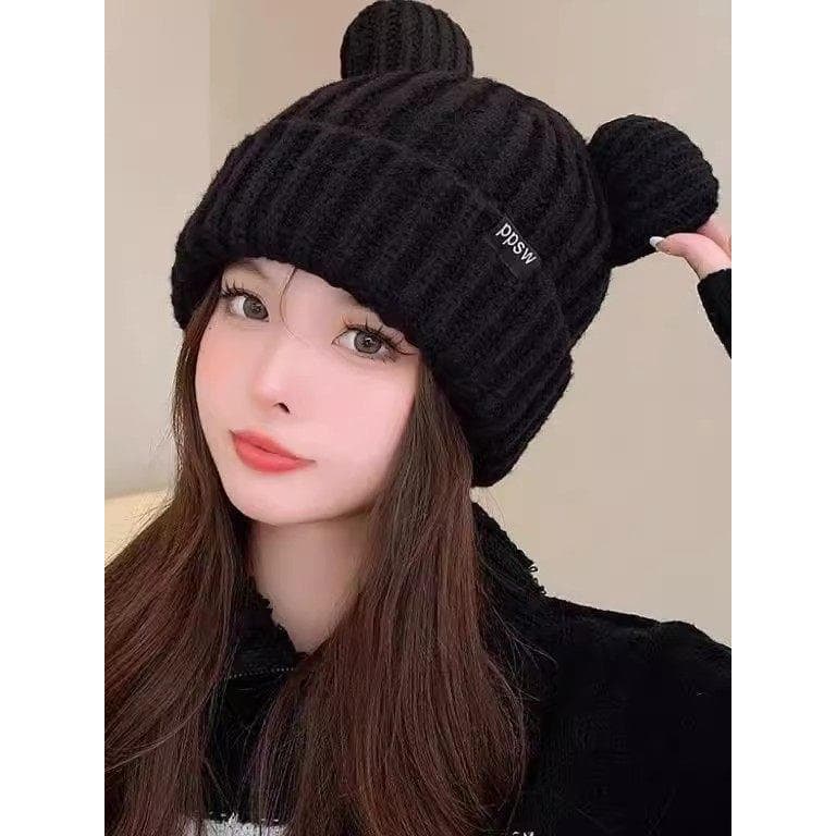 Coreano bonito orelhas de urso chapéu de lã feminino quente proteção de orelha malha cabeça boné feminino outono inverno