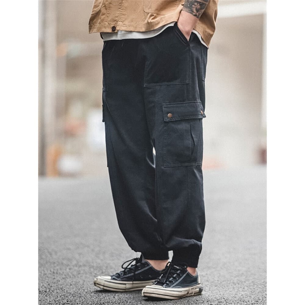 Macacão moderno americano Retro solto Multi-bolso cor sólida Leggings Ami cáqui cordão calças casuais masculinas