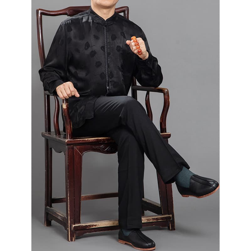 Baifulong terno jovem Tang de meia-idade masculino primavera estilo chinês camisa de manga comprida estilo chinês gola a