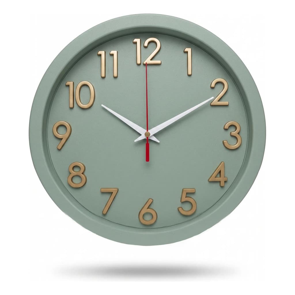 Relógio De Parede Verde 24cm Números 3D Dourado Silencioso Sala Quarto Escritório Moderno Decoração