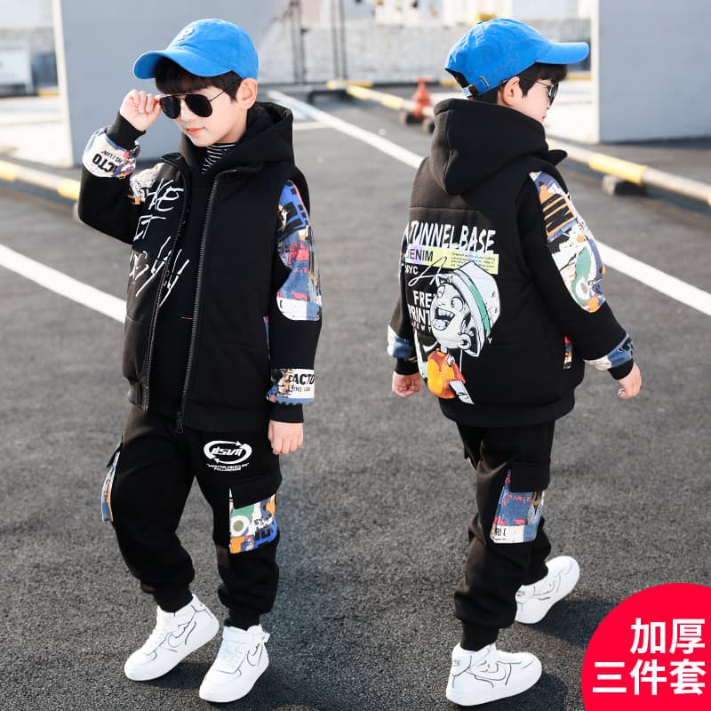 Crianças roupas meninos roupas de inverno terno 2025 novo estilo versão coreana forro de lã engrossado na moda meninos o