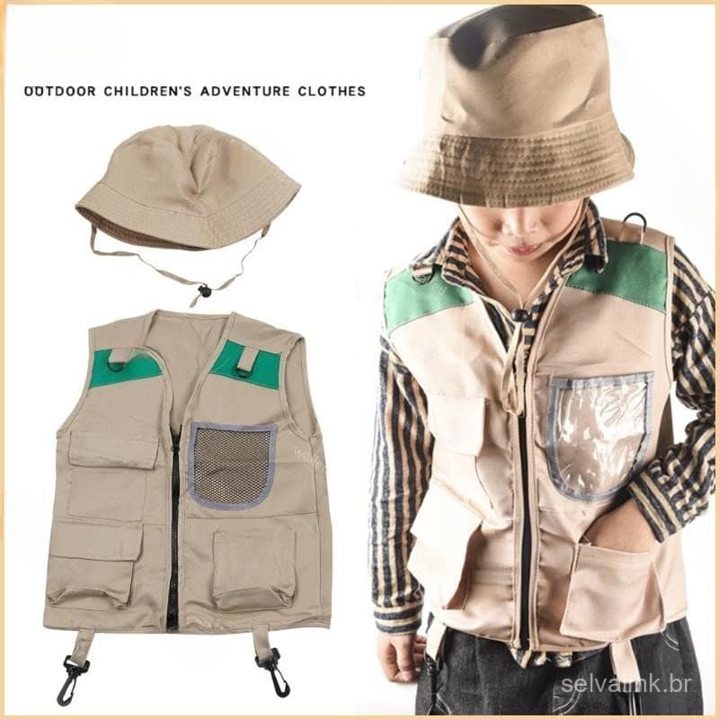 Explorador Colete Chapéu Traje Quintal Safari Carga Kit Atividade Ar Aventura Acampamento Engren