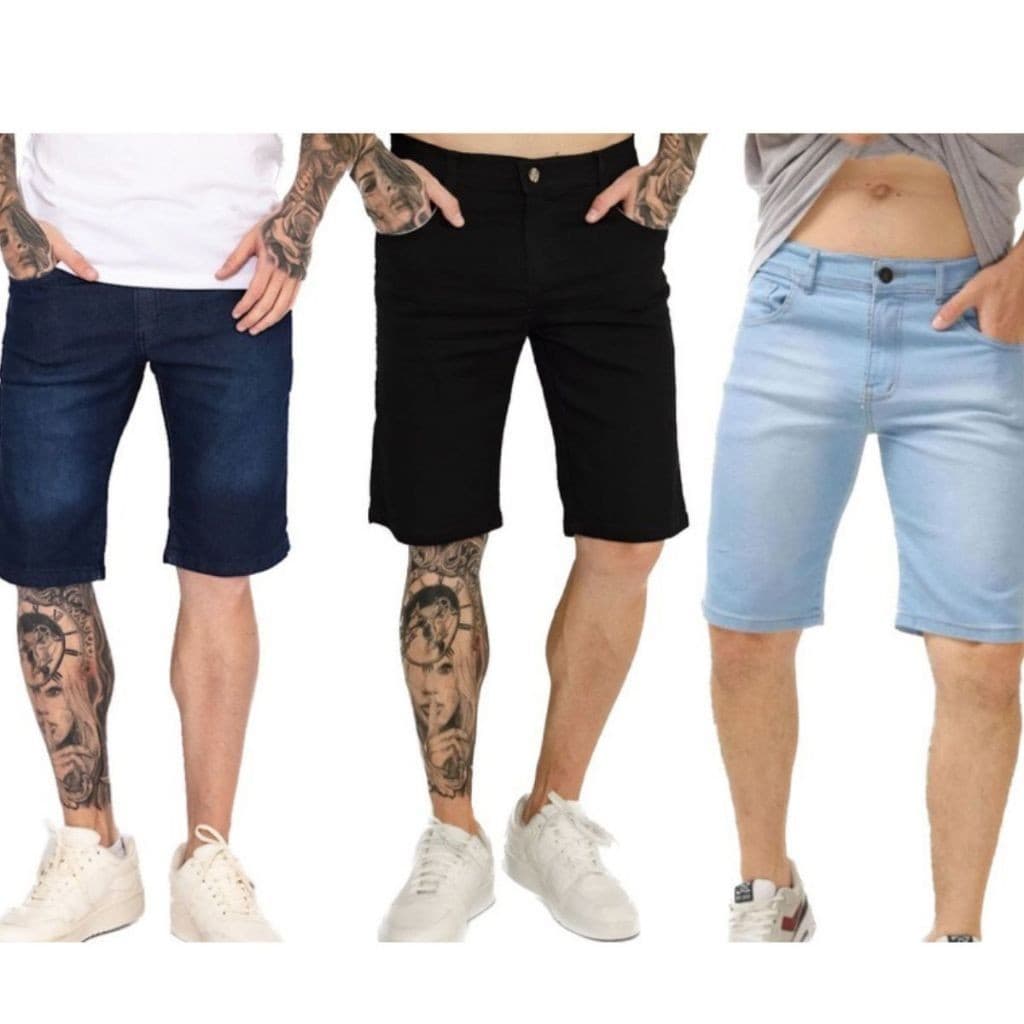 kit 3 Bermuda Jeans Masculina Elastano