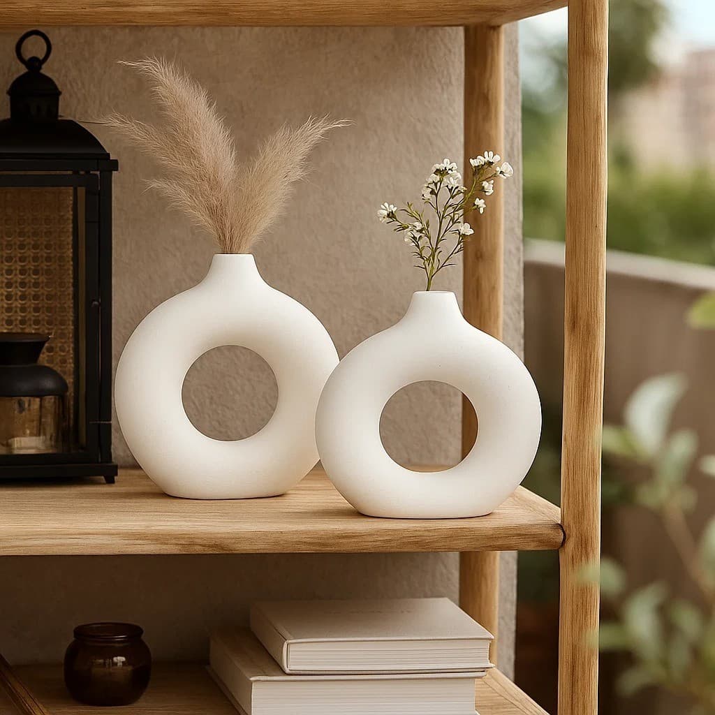 Kit vasos 2Pçs Moderno Abstrato Donut Rosquinha Redondo Minimalista Decorativo para mesa Branco Kit Roma