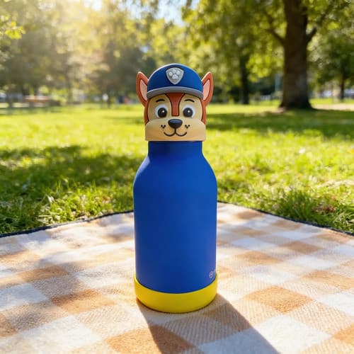 Garrafa Térmica Chaise 3d Inox Emborrachada Canudo Caixa Azul Nao Vaza Patrulha canina
