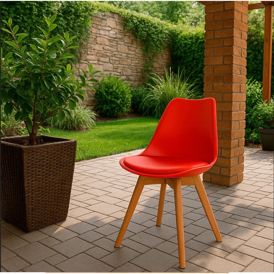 Cadeiras Eames Leda CSS Wood Estofada PU Base Madeira Vermelho