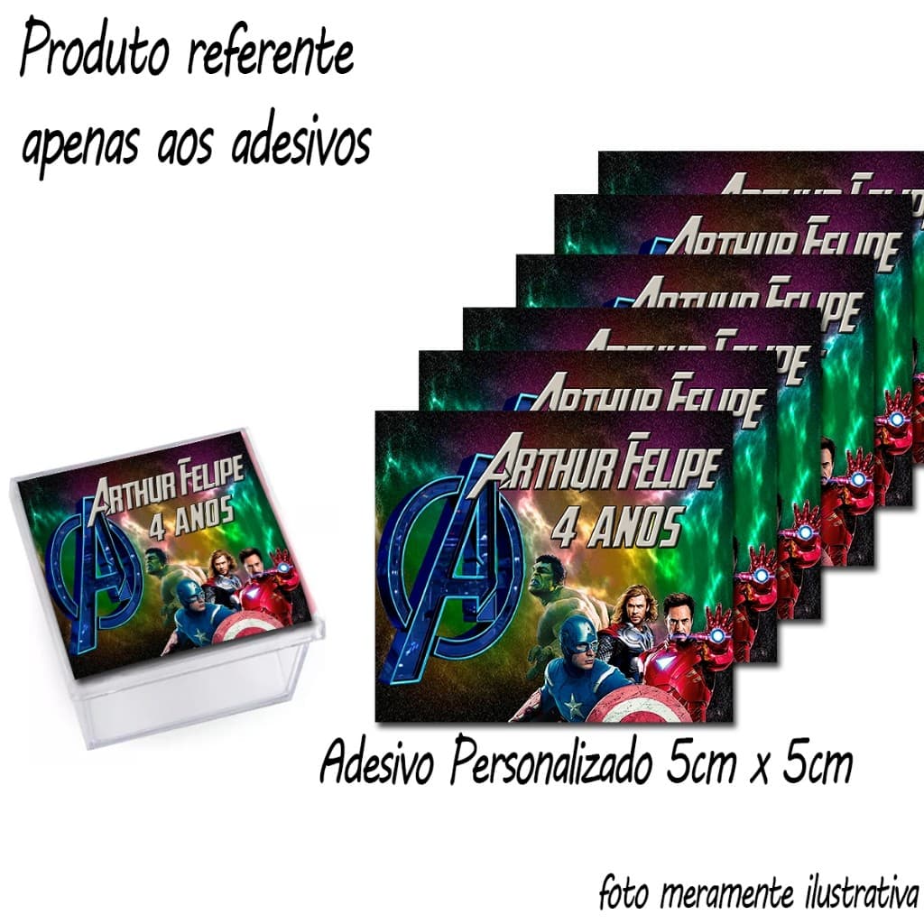 Adesivos personalizados 5cm x 5cm Tema Vingadores para caixinha Acrílica. Lembrancinha pra Festa em geral.