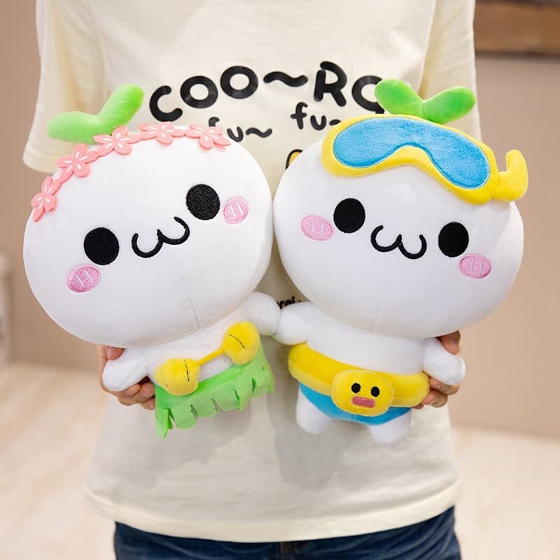 Casal de Pelúcia de Verão Budding Pop - Adorável Sprout Tuanzi com Snorkel e Saia Hula, Conjunto de Bonecas de Pelúcia K