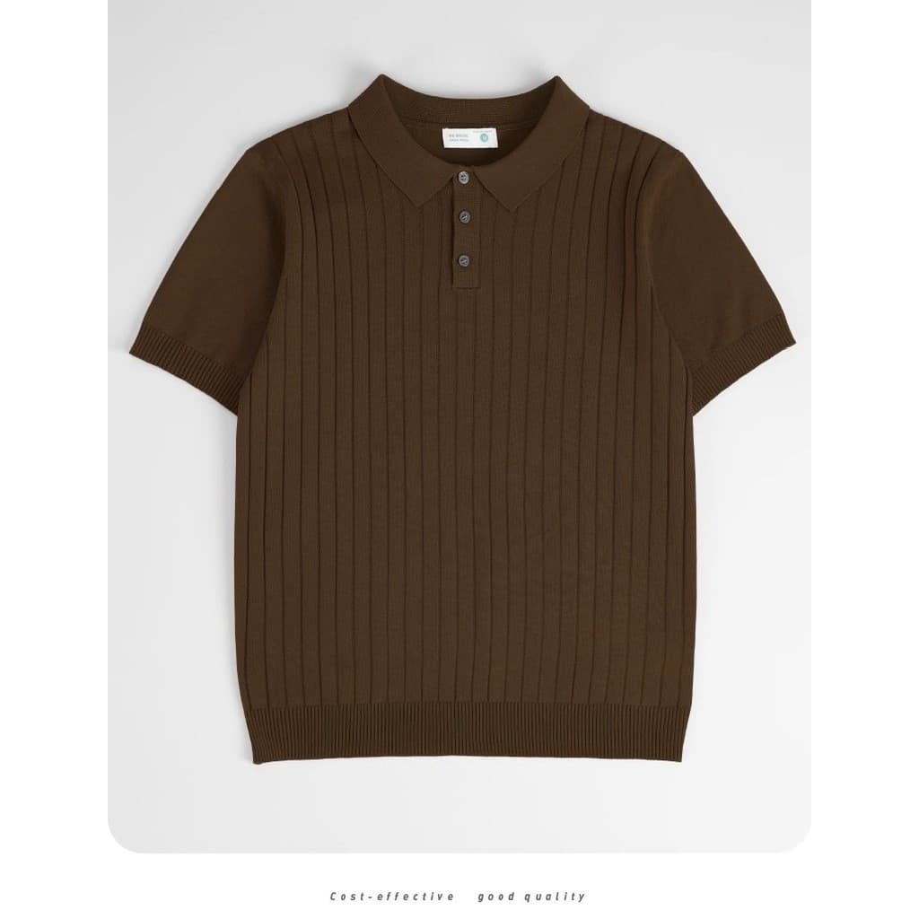 Camiseta Polo masculina com gola, cor sólida, manga curta, lapela, Slim fit, versão coreana, Top Pit Strip