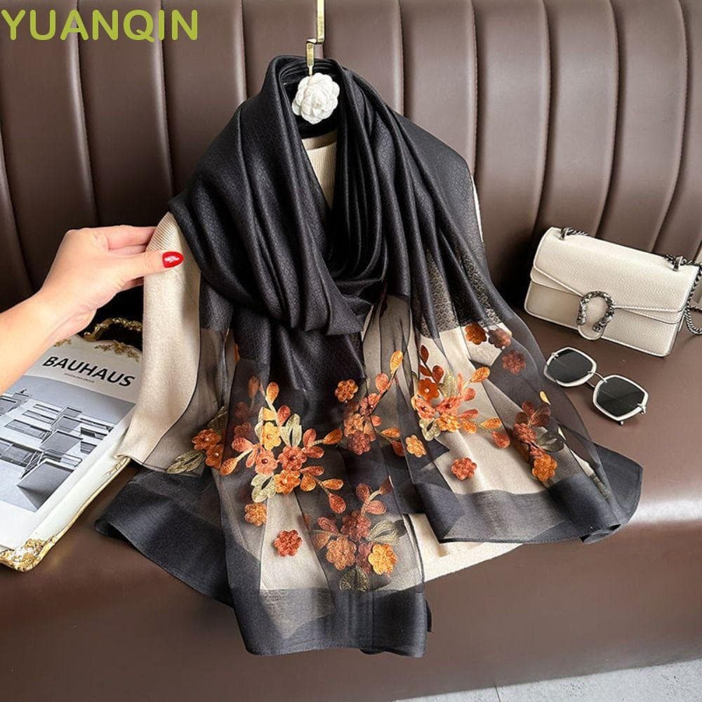 YUANQINZT Xales Hijab Femininos , Lenço De Seda Grande E Fino Macio Renda Brilhante Foulard