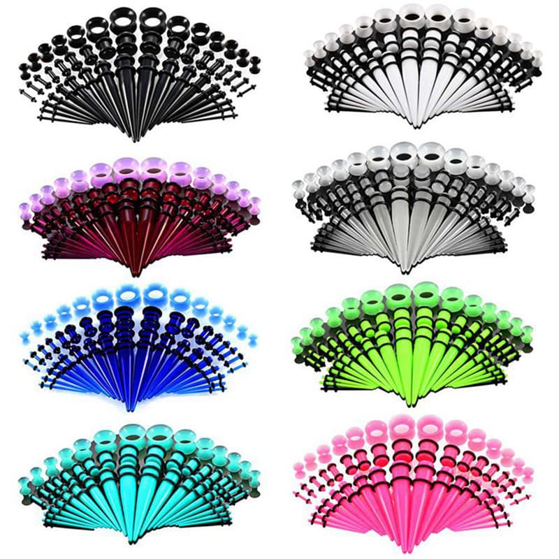 GYT 50 Pçs/Set Medidores De Ouvido Expansor Conjunto Acrílico Tapers Plugs & Silicone Túneis Body Piercing Jóias Com Cai
