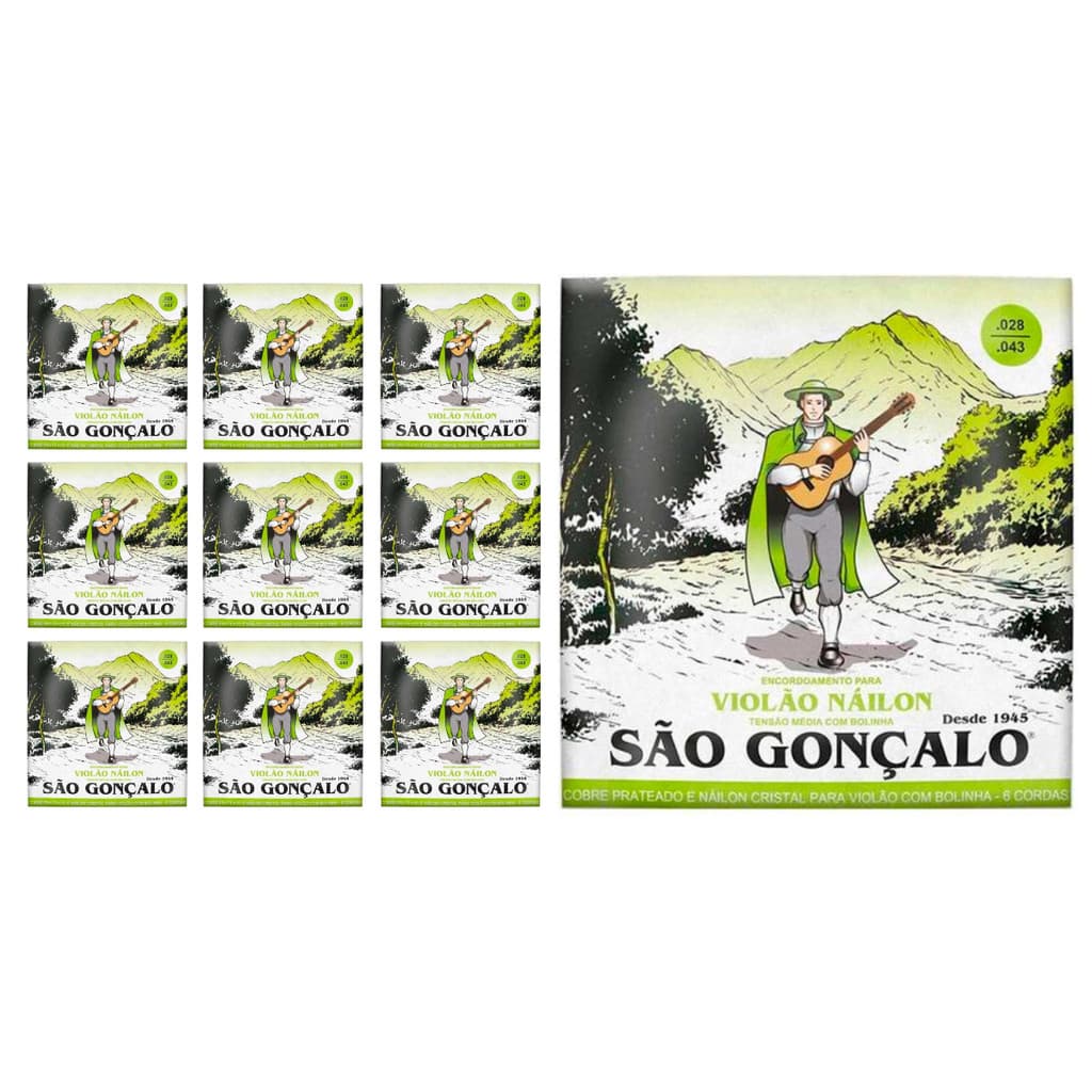 Kit 10 Jogos de Cordas P/Violão Nylon 028 São Gonçalo