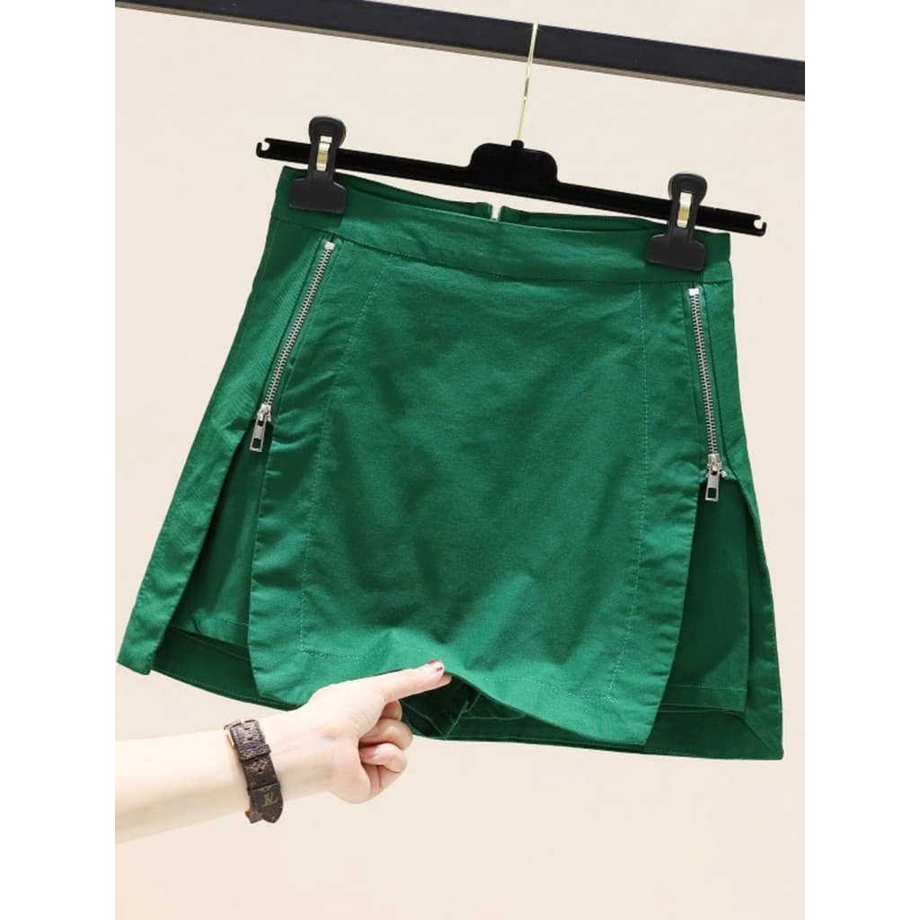2025 verão novo estilo Irregular zíper Shorts saia feminina cintura alta mais magro olhar falso de duas peças estilo oci