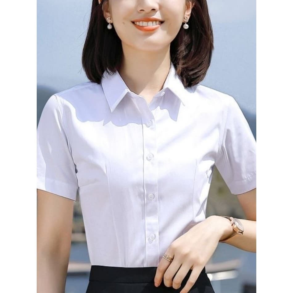 Verão camisa branca de manga curta feminina profissional Wear entrevista topo 2026 novo estilo versão coreana magro-ajus