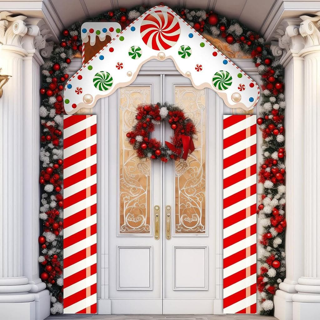 Thyle Conjunto de 3 Peças de Capas para Porta de Casa de Biscoito de Natal, Decorações de Varanda com Tema de Biscoito d