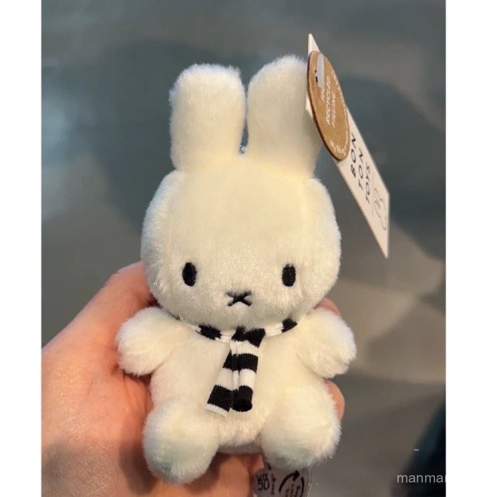 Miffy Miffy Cachecol Listrado Branco Boneca Encantadora Brinquedo de Pelúcia Coelho Branco Mini Super Fofo Bang
