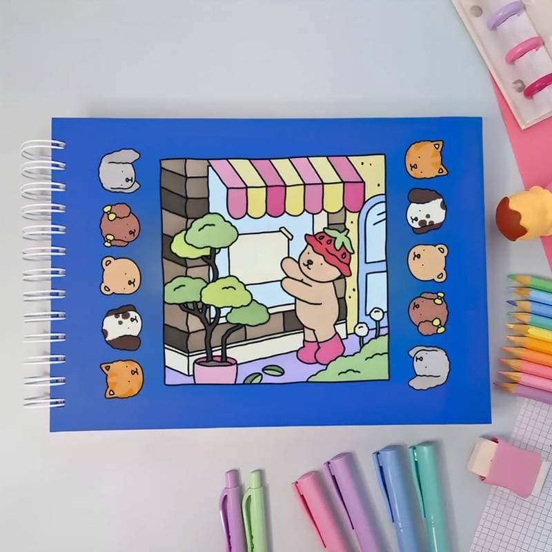 Kit 5 Livro de Colorir Azul Capa Dura Wide-0 com 48 Desenhos