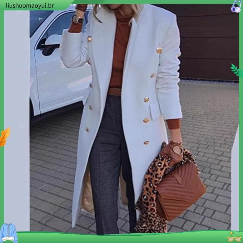 Pure Color Outono Inverno Sobretudo Manga Longa Slim Fit Longo Casaco De Lã Quente Mulheres Para A Vida Diária 024