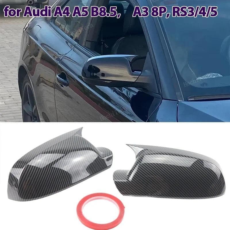 2 Tampas De Espelho Retrovisor Estilo Adicional De Fibra De Carbono Pretas Para Audi A4 A5 S4 S5 B8.5 , RS3 RS4 RS5 , A3