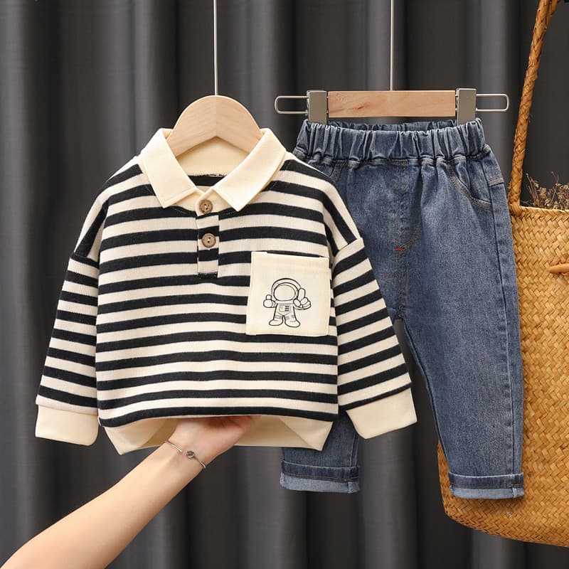 Conjunto de roupa infantil de manga comprida para primavera e outono, conjunto de 2 peças (moletom + calça) para meninos