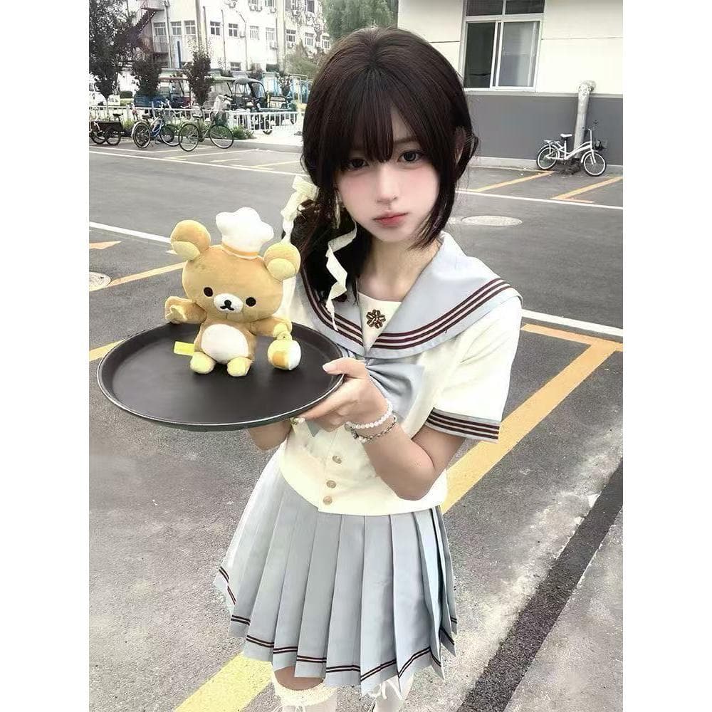 Jk Matcha doce japonês terno de marinheiro terno médio feminino manga curta jk uniforme doce estilo Preppy terno de três