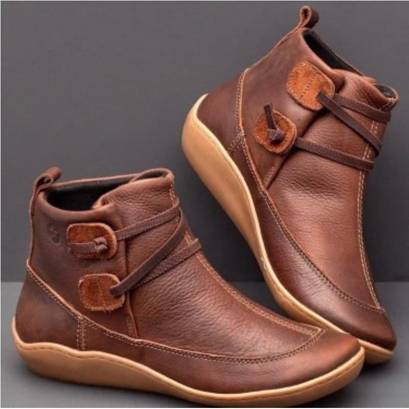 Sapatos Femininos Botas De Neve De Inverno Couro Tornozelo Primavera Plana Feminino Curto Vintage Com Pele Para Amarrar