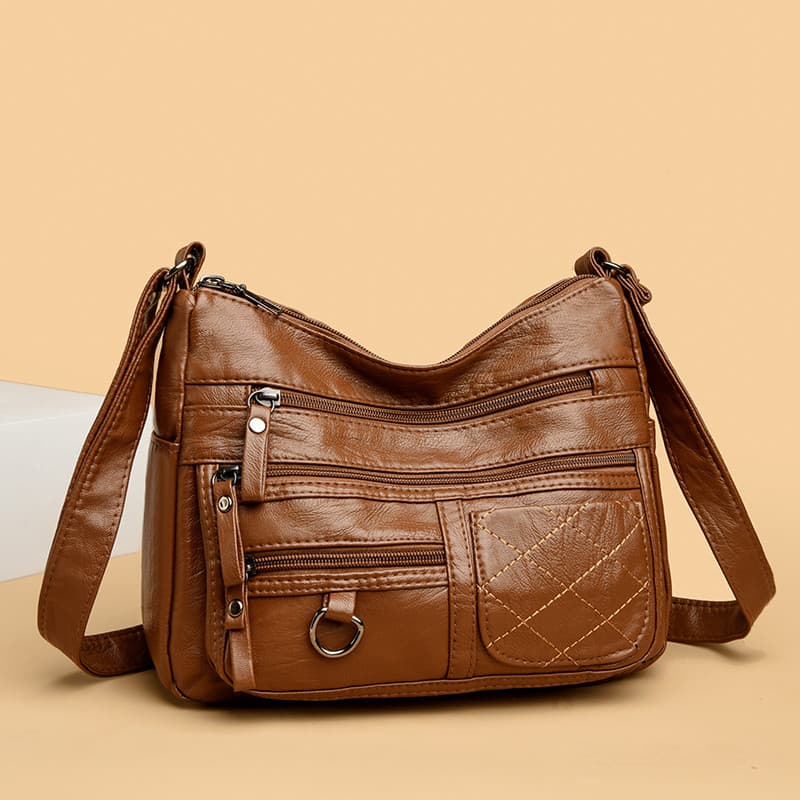 Bolsa de couro lavável 2025 novo estilo bolsa mensageiro moda All-Match Multi-camada de couro macio senhoras de meia-ida