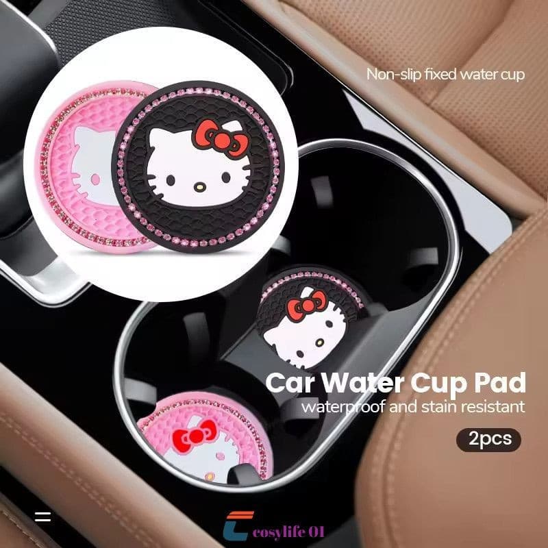 2 Peças Sanrio Water Cup Mat Hello Kitty Household Anti Escaldante Acessórios Interiores Do Carro Calha De