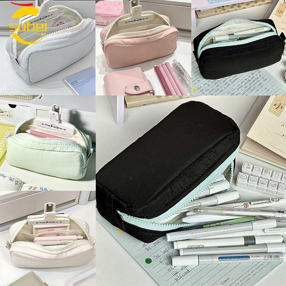Lápis SUBEI , Bolsa De Caneta Com Design De Zíper De Cor Sólida , Organizador Portátil De Papelaria De Grande Capacidade