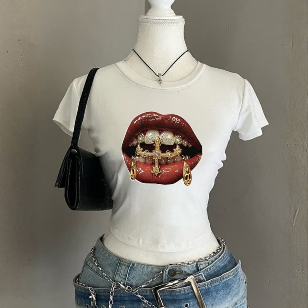 Cropped Diva Style Boca Ouro Burguesa Y2k 2000 Fashion Casual Feminino