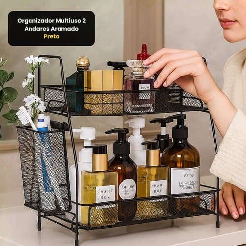 Organizador Aramado 2 Andares Multiuso Preto Econômico Prático Resistente