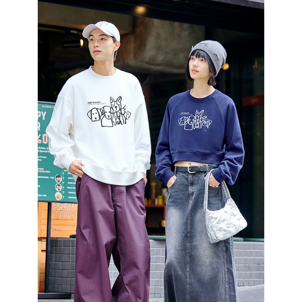 PSO Marca Roupas Femininas Masculinas 360g Malha Graffiti Filhote de Cachorro Cor Sólida Em Torno Do Pescoço Moletom Sol