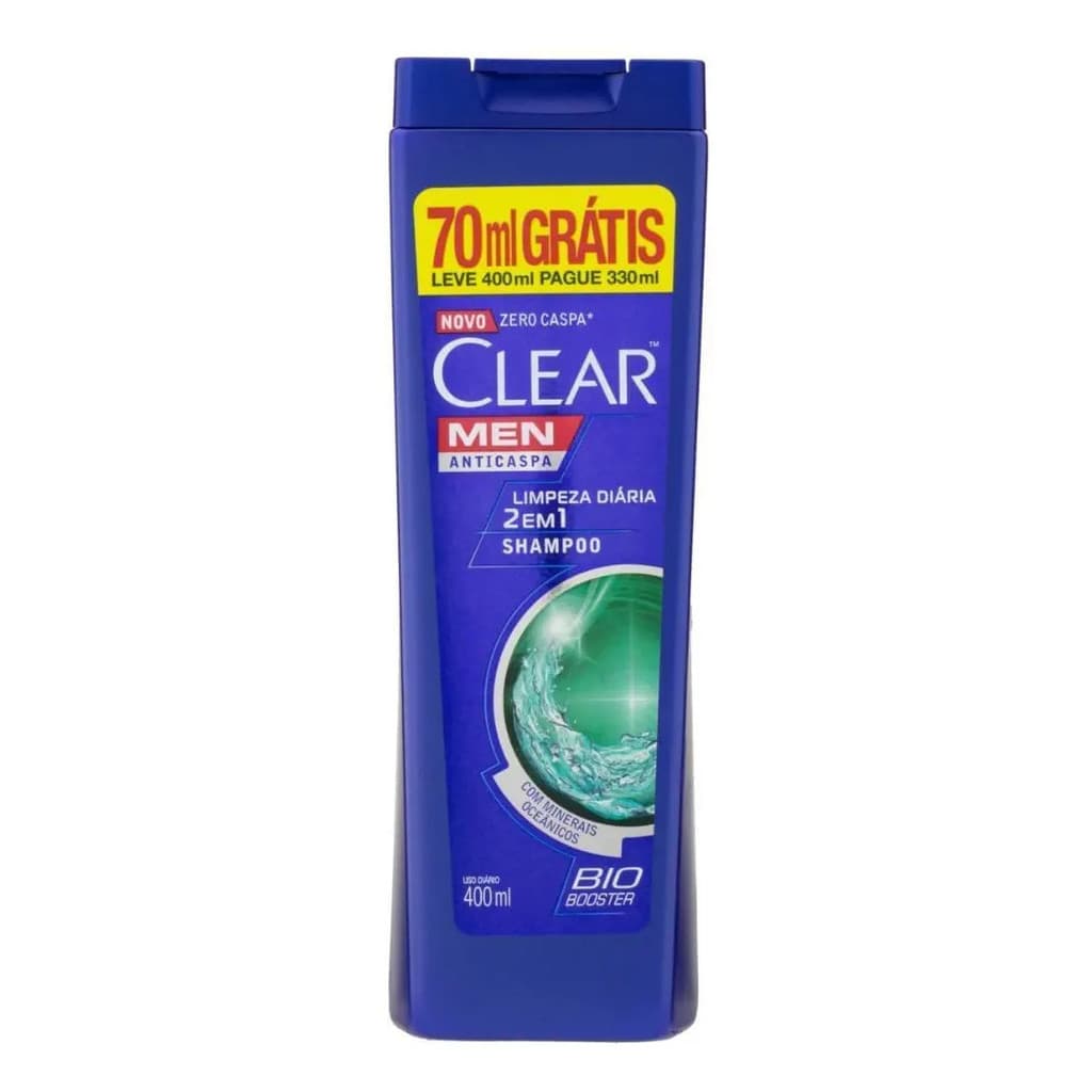 Shampoo Clear Men Anticaspa 2 em 1 Limpeza Diária 400ml – Controle da Caspa Masculino